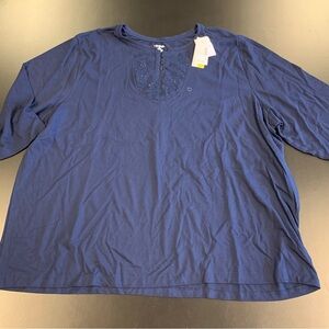 NWT Liz & Me Navy Blue w Decorative Neckline-4X